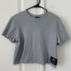 Adidas Grey with Black Patch Cropped T Shirt Size Small